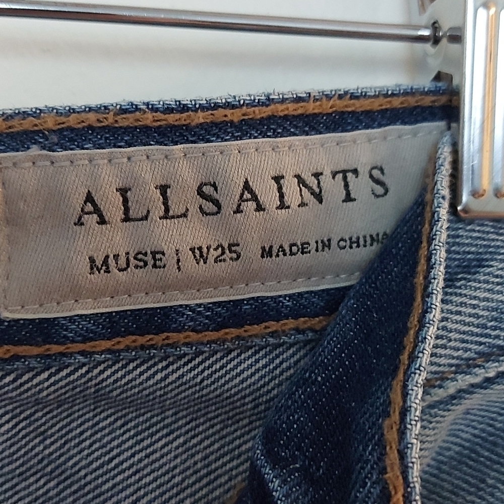 All Saints Muse Destroyed Jeans, Medium Wash, Frayed Hem Size 25 - Picture 9 of 10